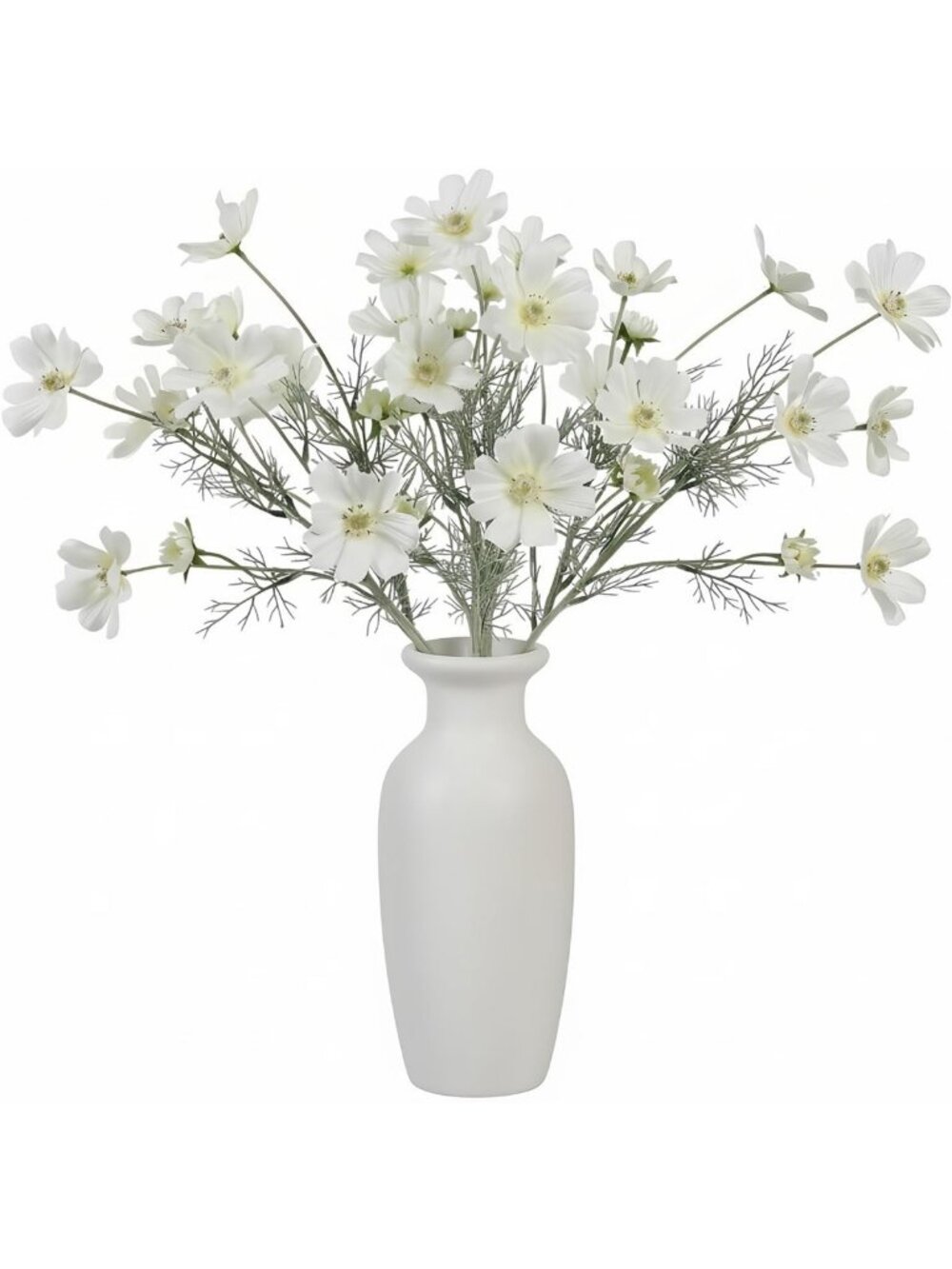 Set of 4 Tall White Artificial Cosmos Flowers - 24" Faux Floral Stems Decor
